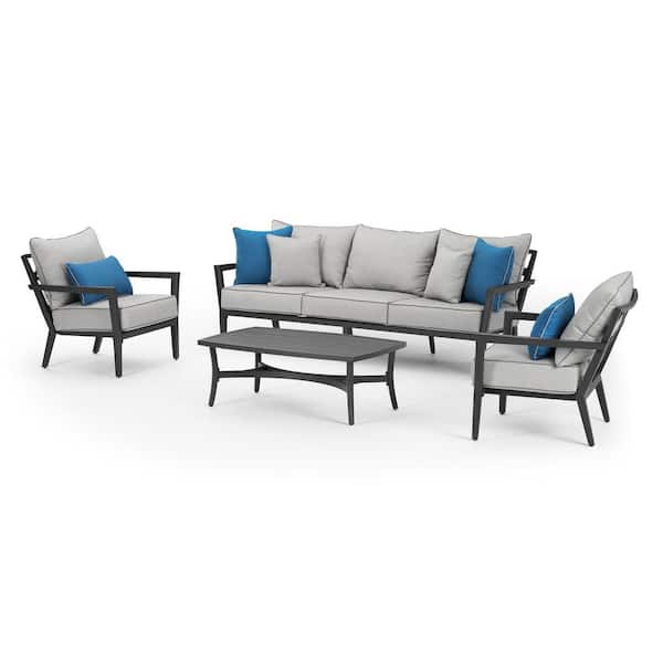 RST BRANDS Venetia 4-Piece Aluminum Patio Conversation Seating Set with Sunbrella Gray Cushion