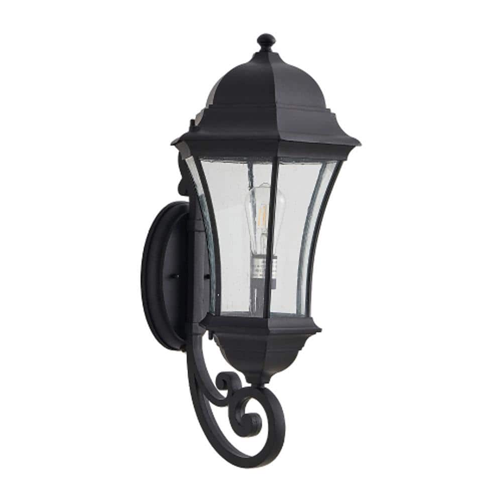 1-Pack Black Dusk to Dawn Sensor Outdoor Wall Lantern Sconce with Clear Bub