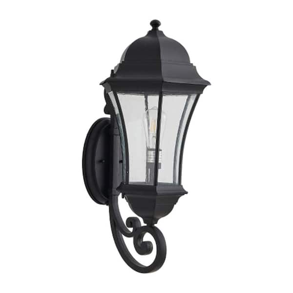 Ahfiwaso 1-Pack Black Dusk to Dawn Sensor Outdoor Wall Lantern Sconce with Clear Bubble Glass, Weatherproof Integrated LED
