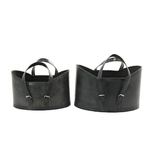 Leather Handmade Storage Basket with Handles (Set of 2)