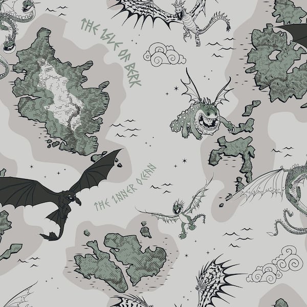 How to Train Your Dragon Isle of Berk Grey Peel and Stick Wallpaper