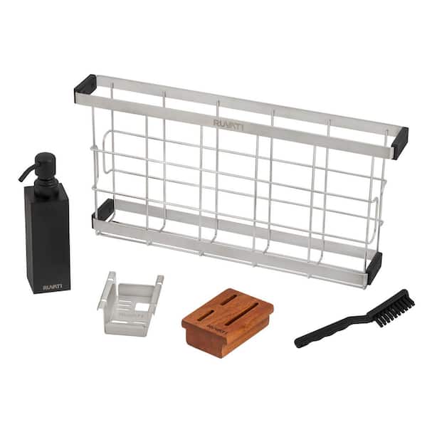 LedgeFit Stainless Steel Sink Accessory Set with Multi-function Workstation Organizer, Soap Dispenser, and Knife Block