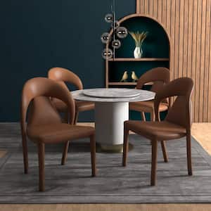 Solace Modern Dining Chair in Upholstered Faux Leather with Steel Frame and Legs, Kitchen Accent Chair in Brown