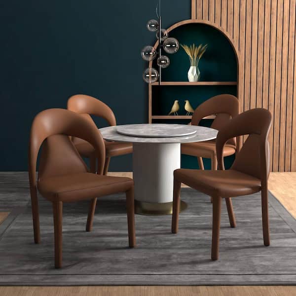 Leisuremod Solace Modern Dining Chair in Upholstered Faux Leather with Steel Frame and Legs, Kitchen Accent Chair in Brown