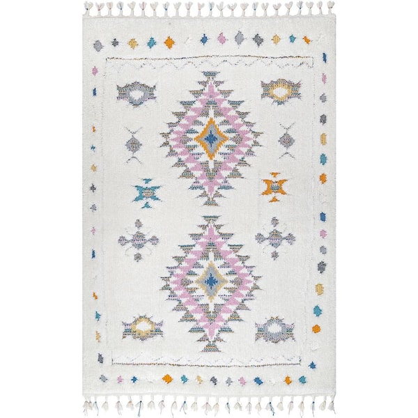 nuLOOM Jocelyn Carved Tribal Shag White 9 ft. x 12 ft. Area Rug