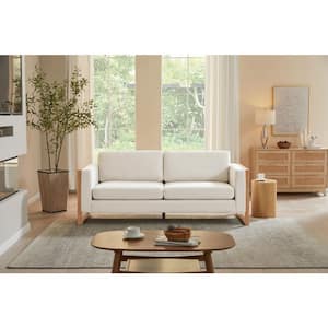 Timber Modern Upholstered 3-Seater Sofa, Solid Wood Legs, White + Natural