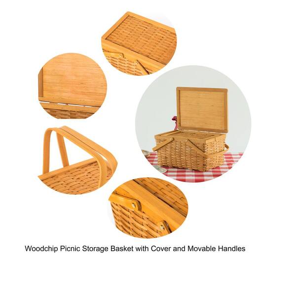 Vintiquewise Woodchip Picnic Storage Basket with Cover and