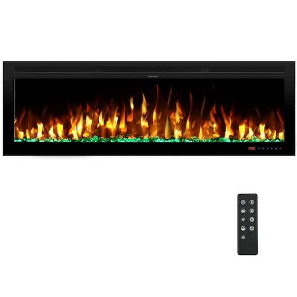 Delandgrand 50 in. Electric Fireplace Insert with 4 Pureand 3 Blended Flames, 5-Speeds, Wall/Recessed, Remote, Crystal Log Effects