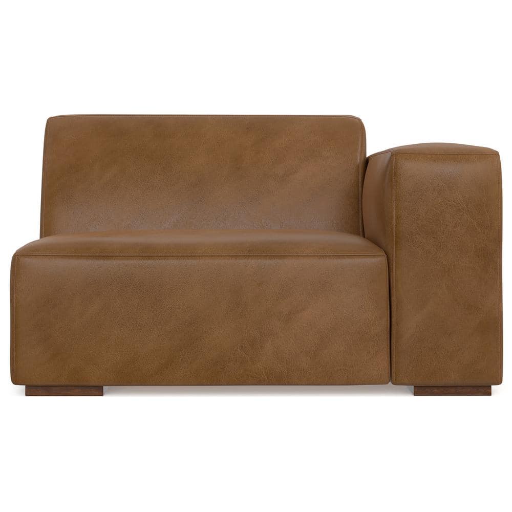 Simpli Home Rex Right-Arm Sofa Module in Genuine Leather