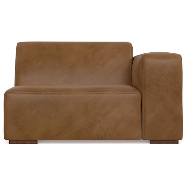 Simpli Home Rex 44 inch Straight Arm Genuine Leather Rectangle Right-Arm Sofa Module in. Caramel Brown