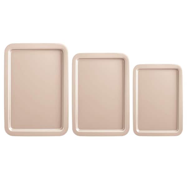 3 Pack 17 in. / 15 in. / 13 in. Nonstick Baking Sheet Pan Set, Oven Cookie Tray w/ Wider Grips Dishwasher Safe in Gold