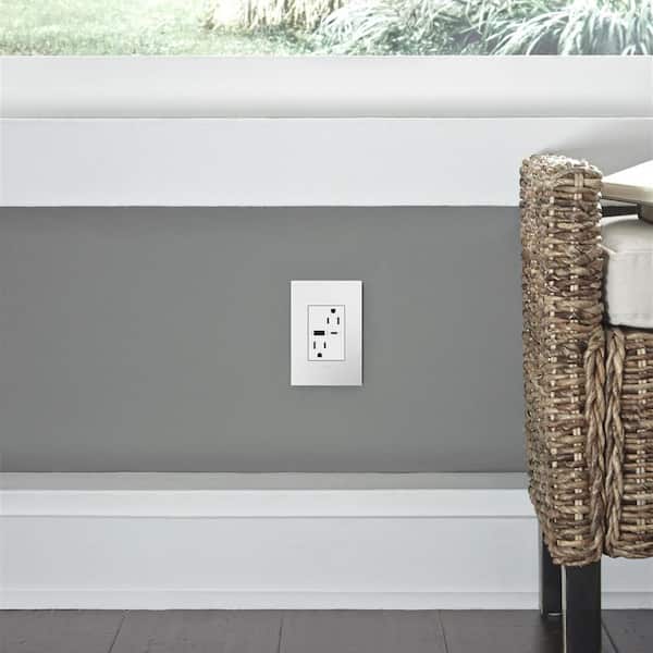 adorne 15 Amp 120-Volt Duplex Outlet with 6.0 Amp Type A/C USB, White