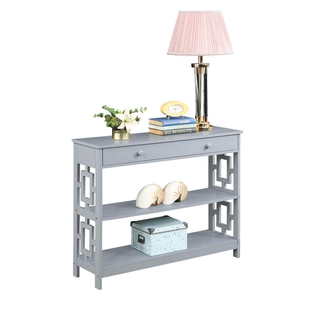 Modern Square 3-Tier Gray Console Table with Storage