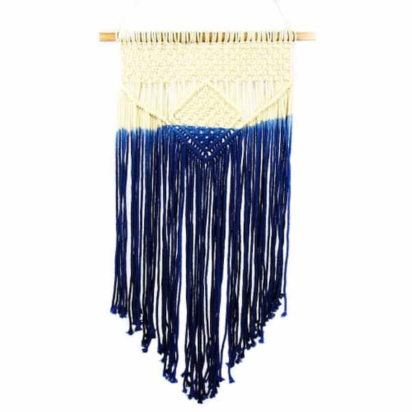 Global Craft Macrame Blue Cotton Wall Hanging