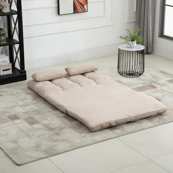 Costway Convertible Lazy Sofa Bed with 42-Level Adjustable Backrest&2  Lumbar Pillows Beige