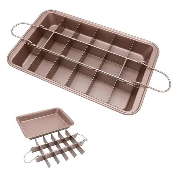 12 x 8 in. Non-Stick Brownie Pan w/Dividers, 18 Pre-Slice Design, High Carbon Steel Baking Pan for Perfect Edge Brownies