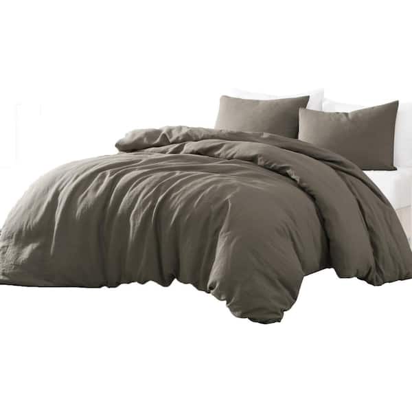 Benjara Edge 4- Piece Charcoal Gray Solid Print Linen Queen Comforter Set