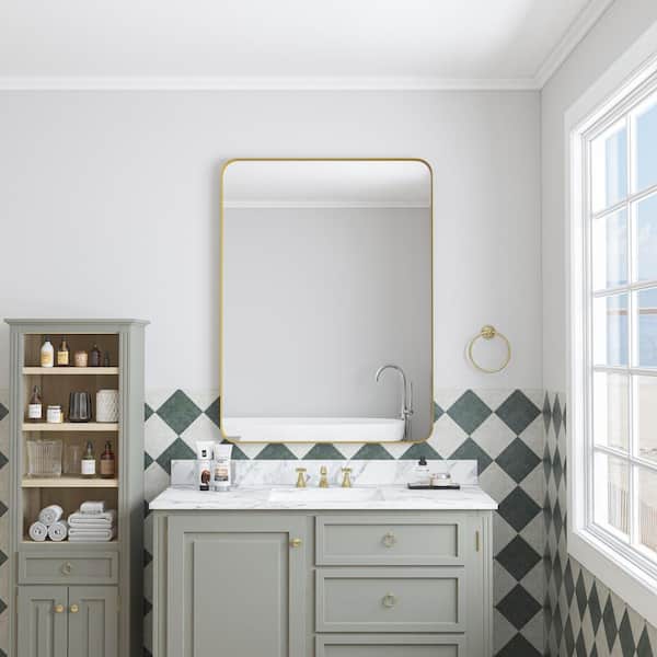 Cesicia 30 in. W x 40 in. H Rectangular Framed Wall Mount Bathroom Vanity Mirror in Gold