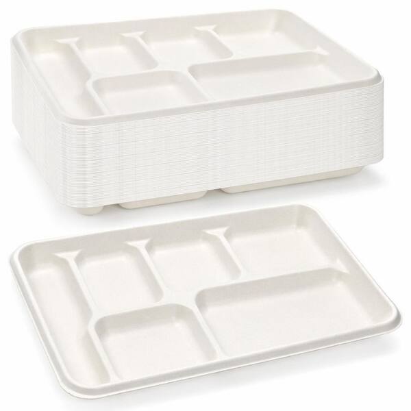 6 in. White White Family Disposable Sugarcane-Fiber Tableware Tray 6-Compartment 60 Pack Per Case