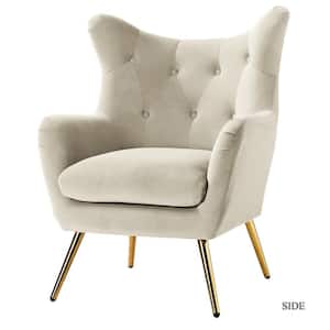 Jacob Tan Tufted Accent Wingback Chair with Golden Base
