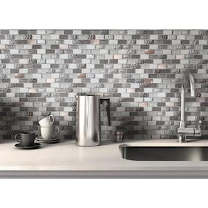 Chelsea Gray 11.97 in. x 11.97 in. Brick Joint Polished/Matte Marble Glass Metal Mosaic Wall Tile (0.97 sq. ft./Ea)