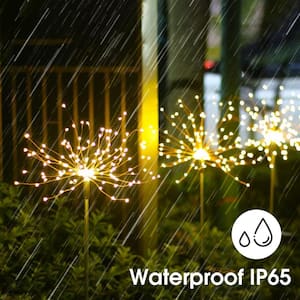 27.55 in. Outdoor Solar White Decorative Firework Lights 40 Copper Wires String Path Light Lamp in Warm White (4-Pack)