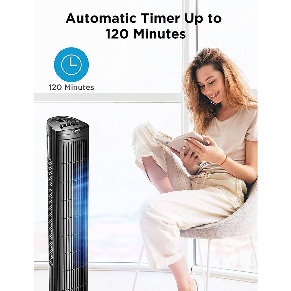 Pelonis 30-Inch Black Oscillating Tower Fan with Timer