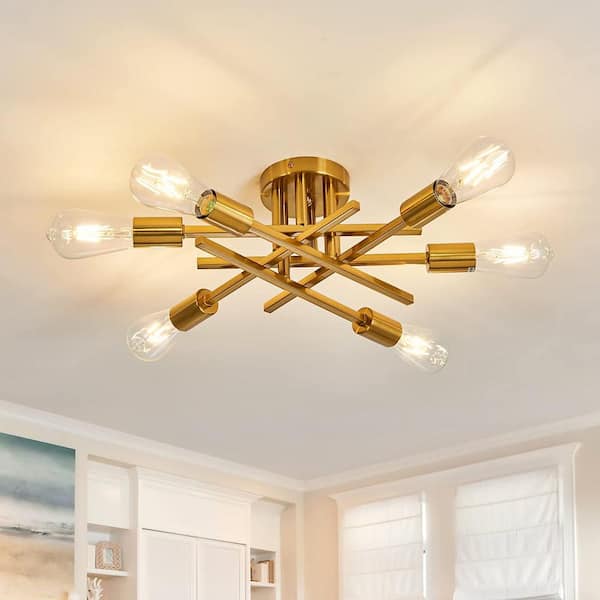 Ceiling light 照明 ゴールド 17 in. 6-Light Gold Vintage Ceiling Light Fixture Flush Mount with