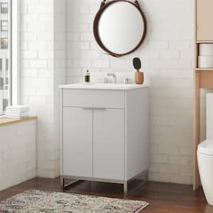 Leona 30 in. W x 22 in. D x 38 in. H Single Sink Bath Vanity in Gray with White Engineered Stone Composite Top