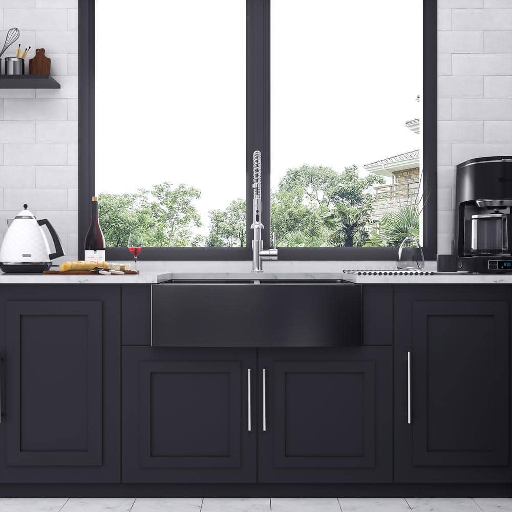 33'' Gunmetal Black Stainless Steel Farmhouse Double Bowl Kitchen Sink