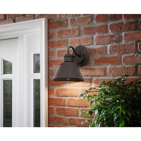 Cann River 9.5 in. Matte Black Hardwired Outdoor Wall Light Lantern Sconce with Metal Shade