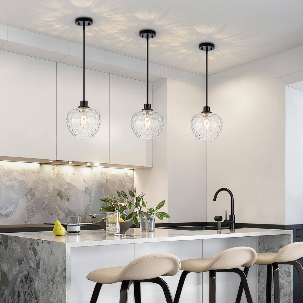 RayHome 9. 05in. Modern Black Adjustable Pendant Light with Apple-shaped Amber Hammered Glass for Kitchen Island Bedroom price history on PriceWatchPro