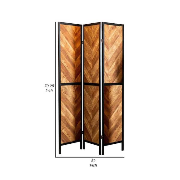 Benjara 70.25 in. Brown Herringbone Pattern Wood 3-Panel Folding Room  Divider BM282036 - The Home Depot