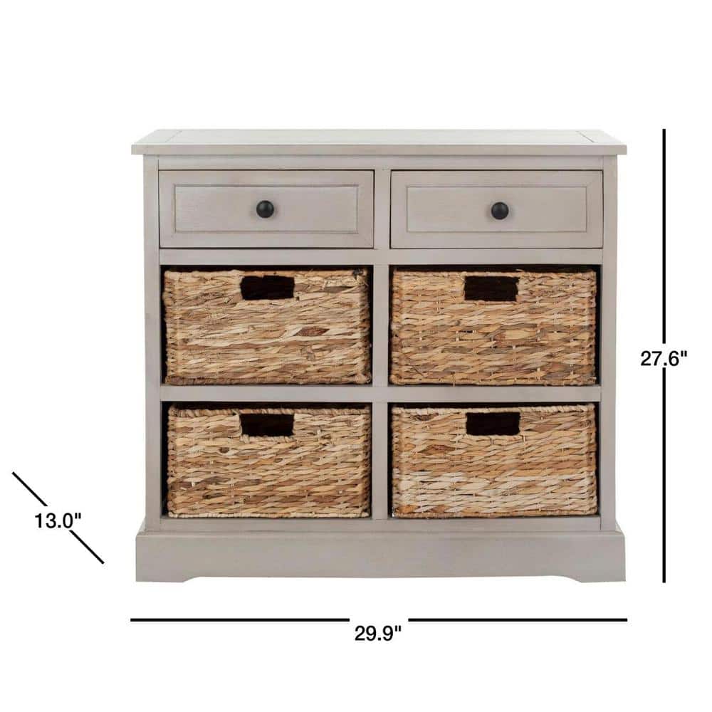Transitional Vintage Grey Storage Unit with 6 Wicker Baskets