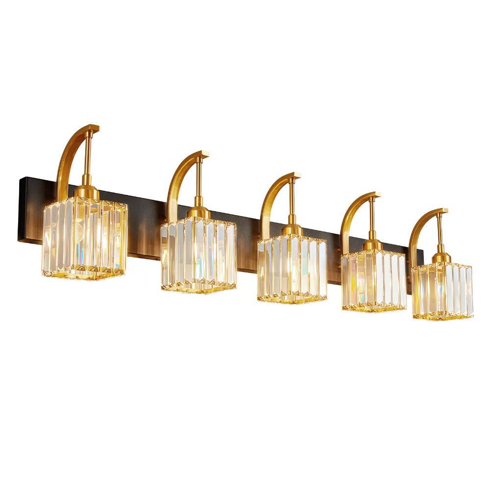 42.51 in.5-Light BlackGold Bathroom Vanity Light Clear Square Crystal Wall Lighting Fixture Over Mirror For Bathroom price history on PriceWatchPro