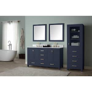 Modero 61 in. W x 22 in. D x 35 in. H Bath Vanity in Navy Blue with Marble Vanity Top in White and White Basin