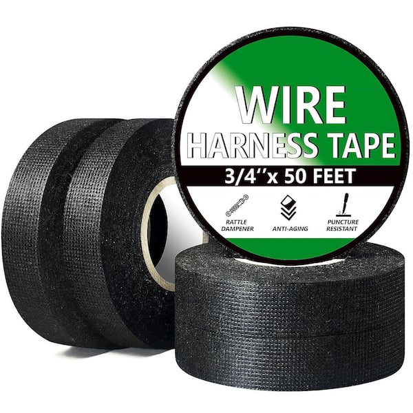3/4 in. x 50 ft. Harness Tape High Temp Self-Adhesive Fabric Black for Automotive Electrical Cable Loom Sound Damping