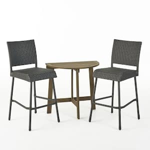 Meadow 30 in. Grey 3-Piece Wood Half-Round Outdoor Bistro Set