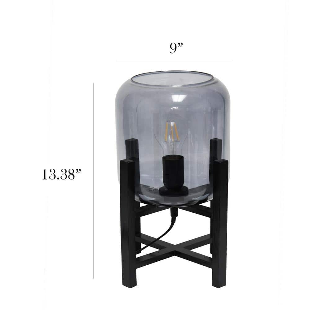 Black Wood Mounted Nightstand Lamp with Smoke Glass Barrel Shade