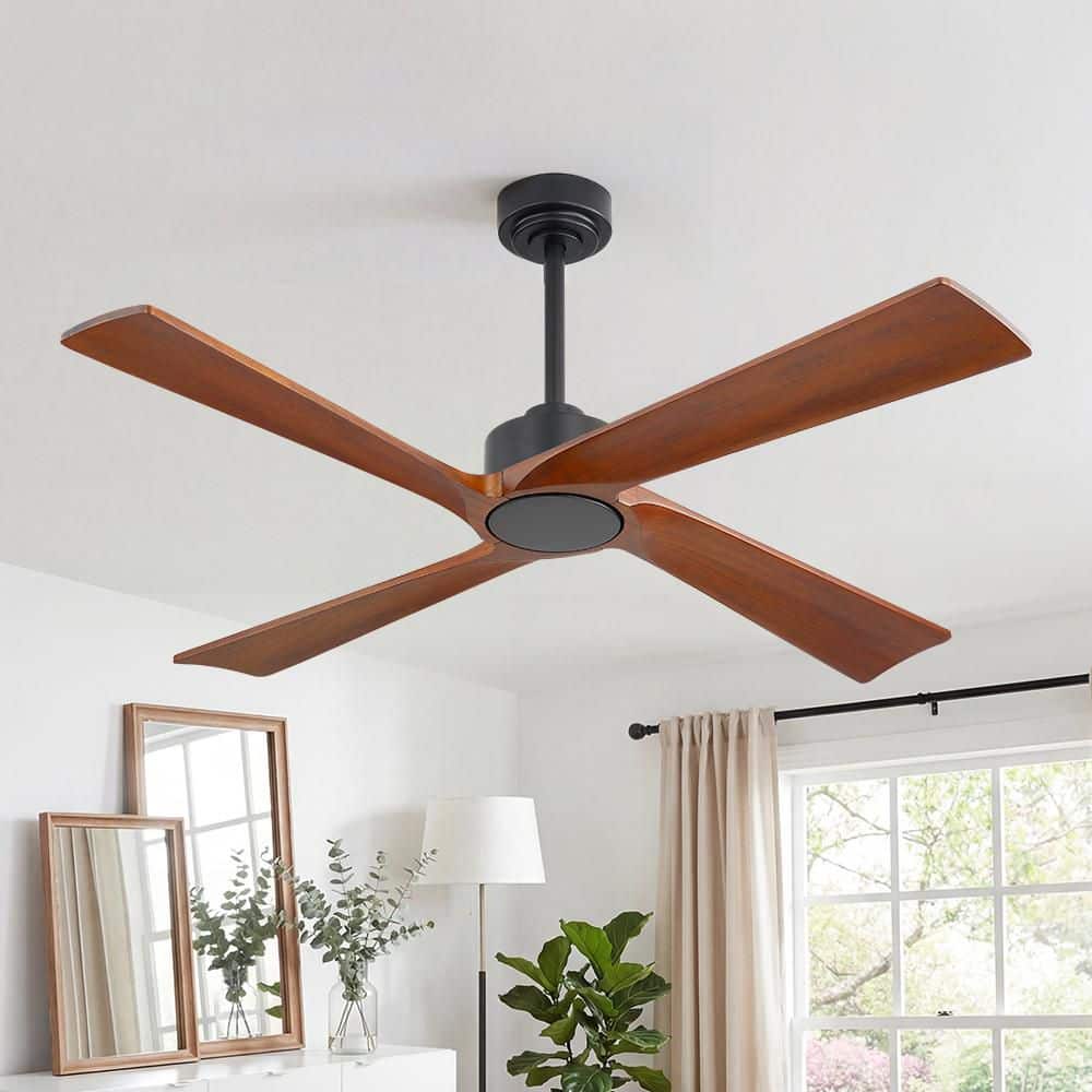 54 in. 4-Soild Wood Blades Indoor Standard Ceiling Fan with Remote Down-Rod Mount, Black and Walnut price history on PriceWatchPro