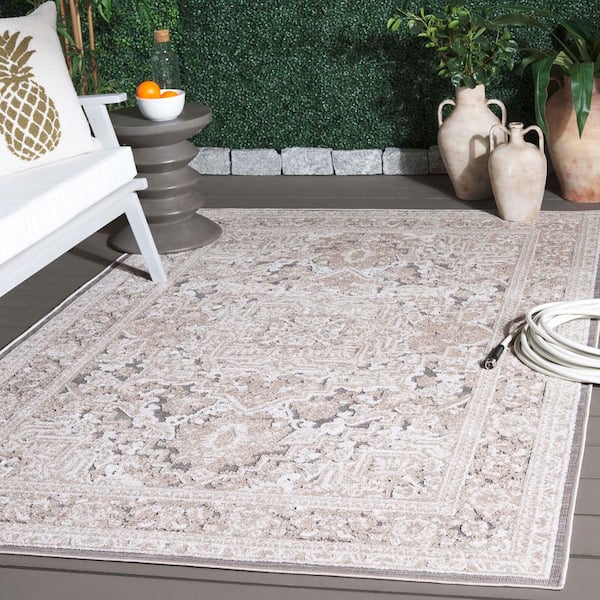 Cabana Beige/Ivory 4 ft. x 6 ft. High-Low Medallion Indoor/Outdoor Area Rug