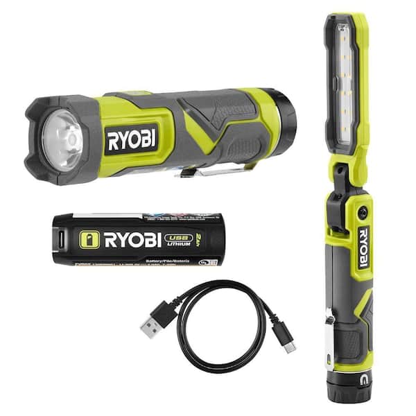 USB Lithium LED 3-Mode Flashlight, USB Lithium 550 Lumens Inspection Flashlight w/ (2) 2Ah Batteries & Charging Cables