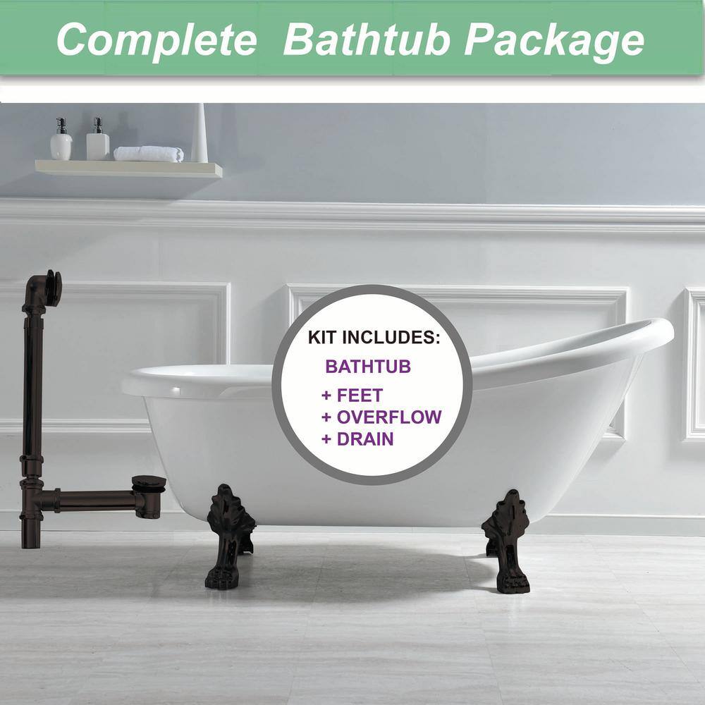 White Acrylic Slipper Clawfoot Bathtub with Matte Black Trim