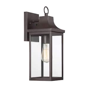 5.5 in. W x 15.25 in. H 1-Light Oil Rubbed Bronze Hardwired Outdoor Wall Lantern Sconce with Clear Glass Shade