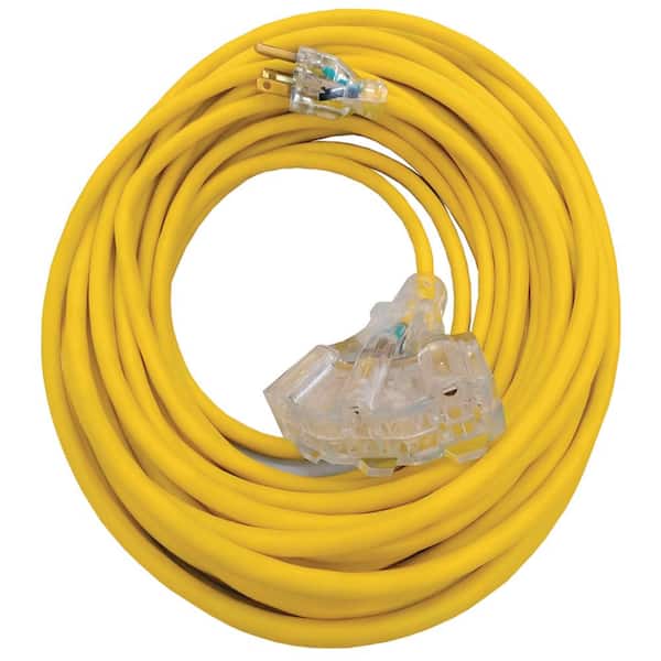 100 ft. x 10/3 Gauge Triple Tap Extension Cord, Yellow