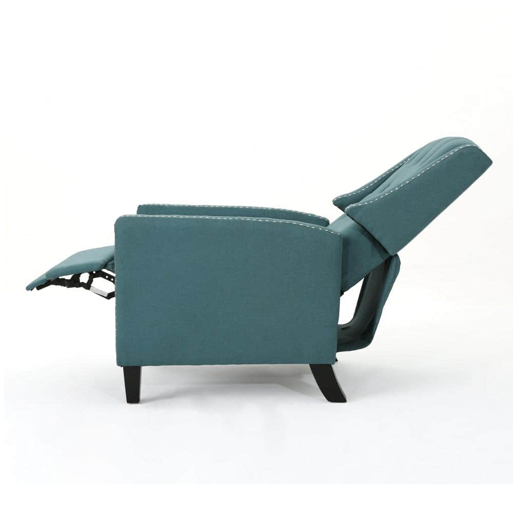Handcrafted Brown Leather Wood Recliner with Button-Tufted Back