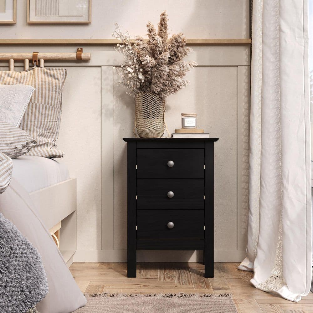 Drawer - yori ダブルフレアジレ　ブラック Jela-USA Three Drawer Wood Rectangle End Table/Nightstand in Black