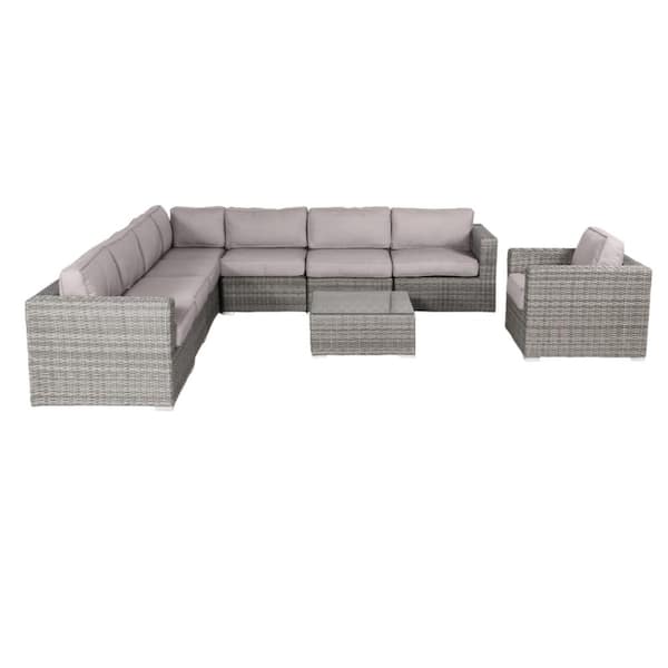 ITOPFOX Fully Assembled 7-Seater Gray 3-Piece PE Rattan and Plastic Wicker Outdoor Sectional Set with Cushion Guard Gray Cushion