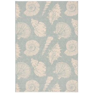 Courtyard Aqua/Beige 8 ft. x 11 ft. Geometric Indoor/Outdoor Patio  Area Rug