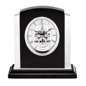 Faith Skeleton Table Clock in Ebony, Quartz Movement with Wood Frame Accented in Metal Roman Numerals